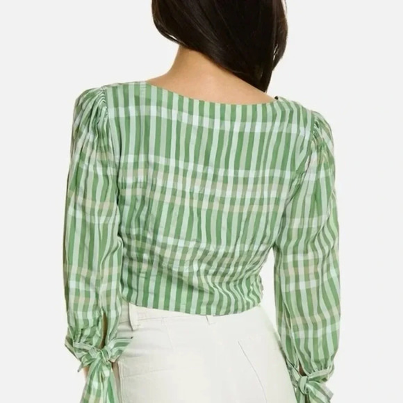 CINQ‎ A SEPT Green and white FLORA gingham surplice crop top size M - Picture 2 of 14